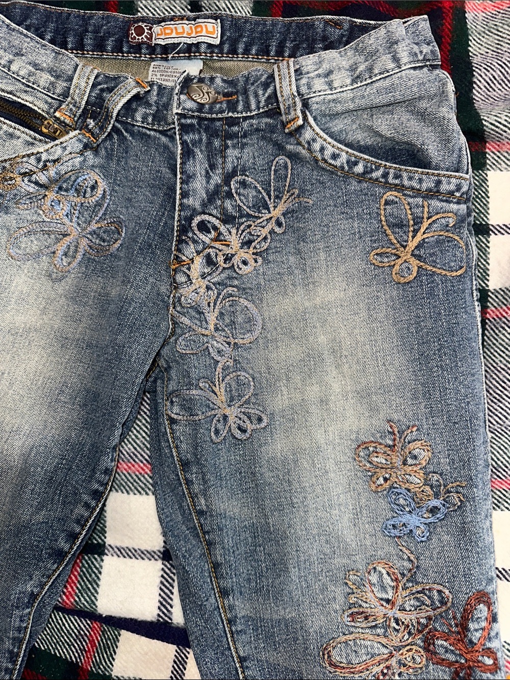 Y2K JouJou Butterfly Embroidered Flare Jeans 7/8 Boho
